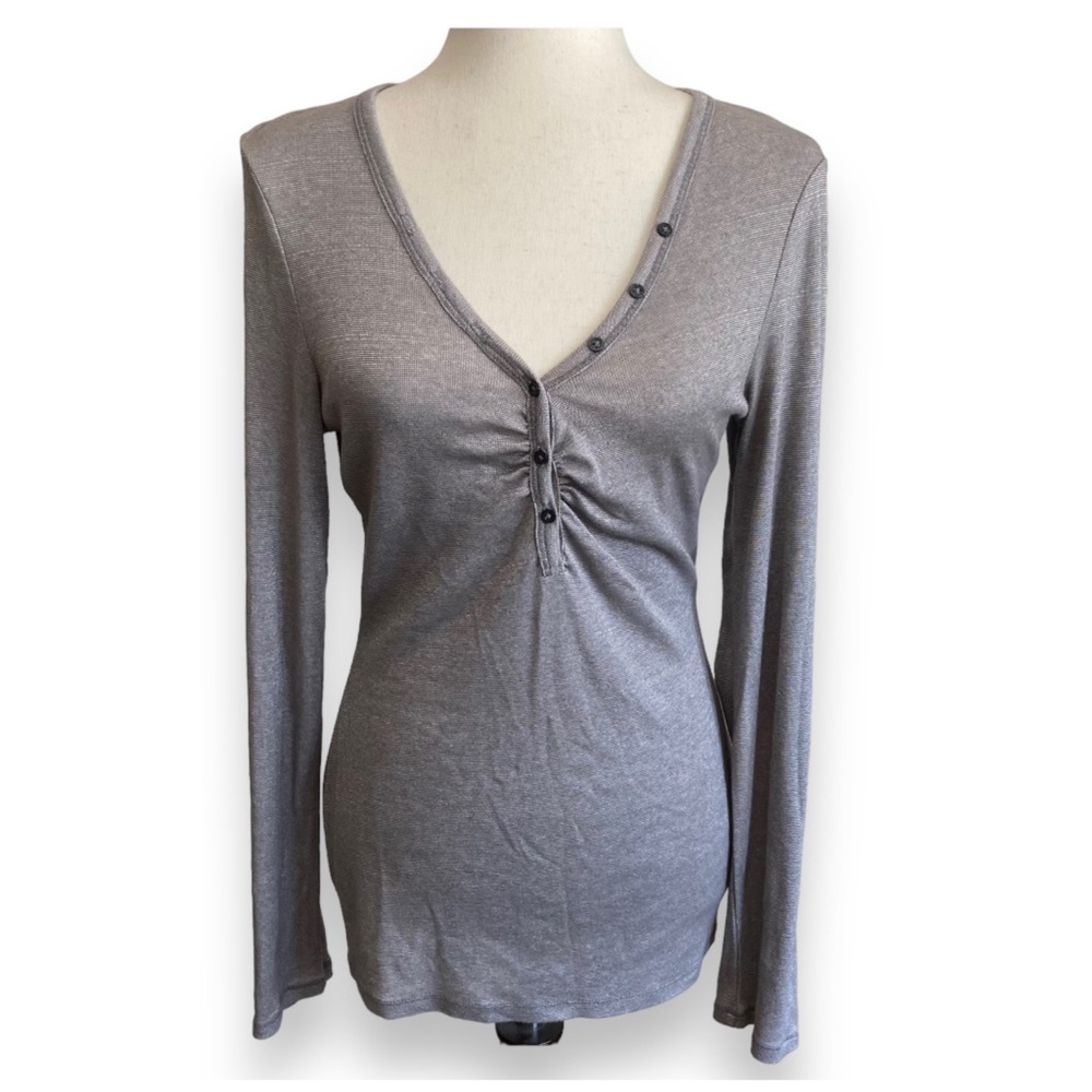 The Limited | Slim-fit Henley Long-Sleeve Gray Top - L